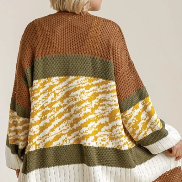 Colorblock open front cardigan brown and olive plus size - Picture 5 of 6